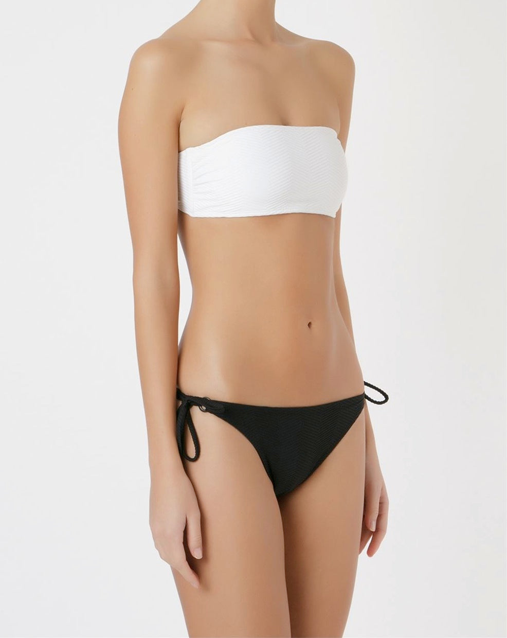 Textured Tie Side Bikini Bottom in Black