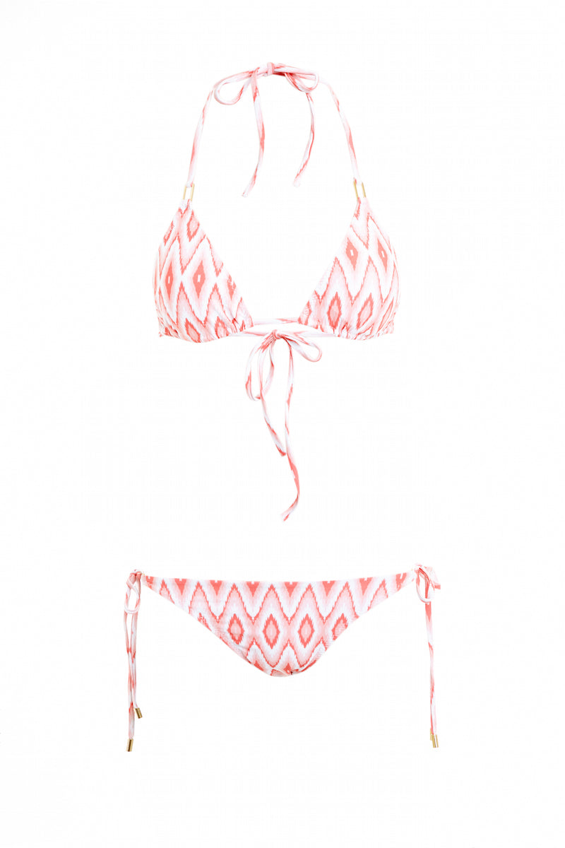 Cancun Tie Side Bottom in Ikat Coral