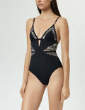 Usara Plunge Mesh One Piece in Black Multi