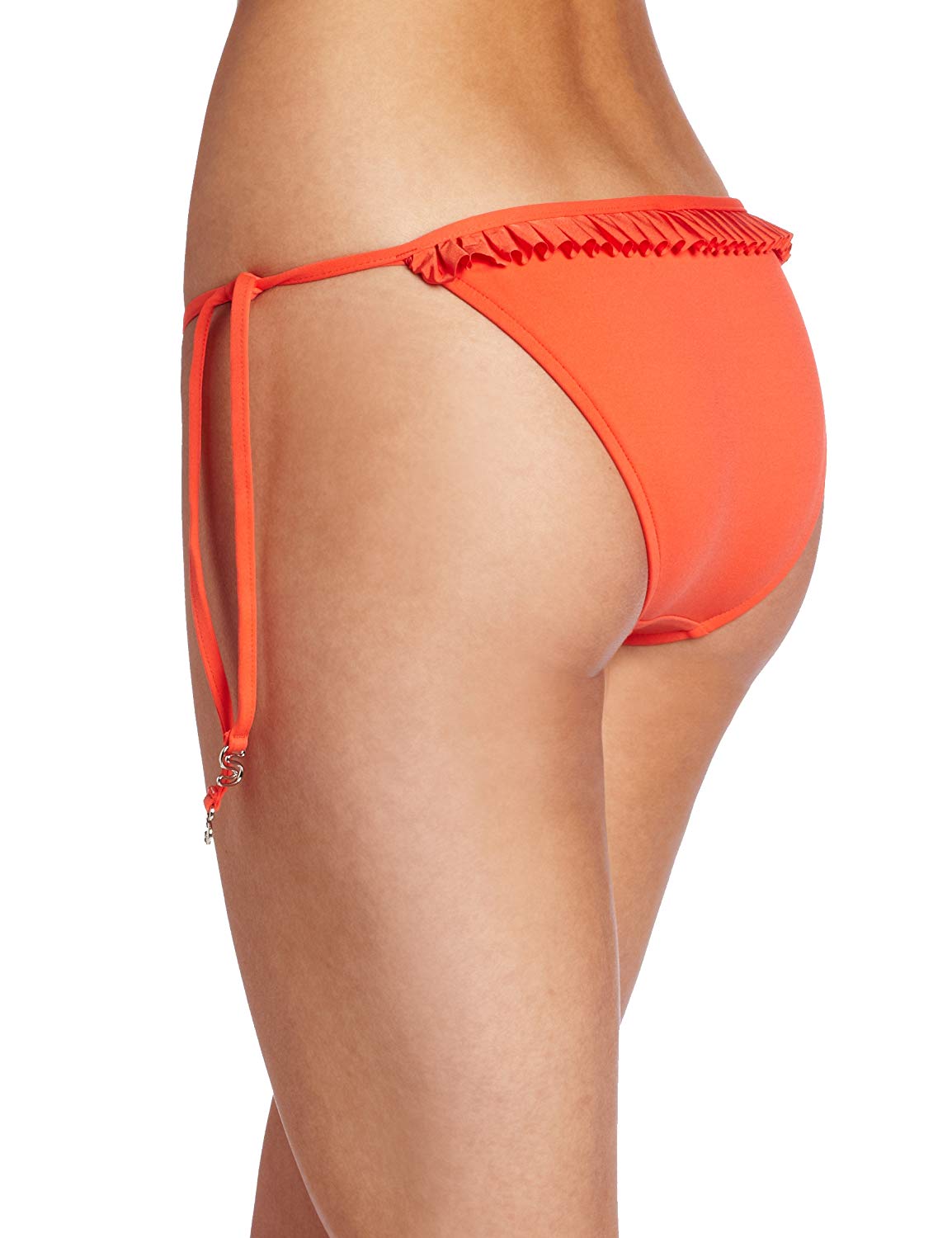 Goddess Pleated Hipster Tie Side Bikini Bottom in Coral