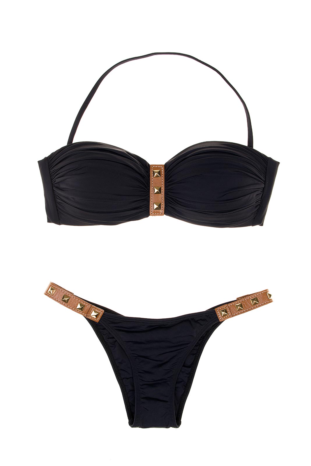 Rock & Roll Detailed Bandeau Bikini Top in Black