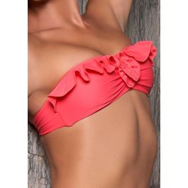 De Fabula  Flower Bandeau Bikini Top in Coral