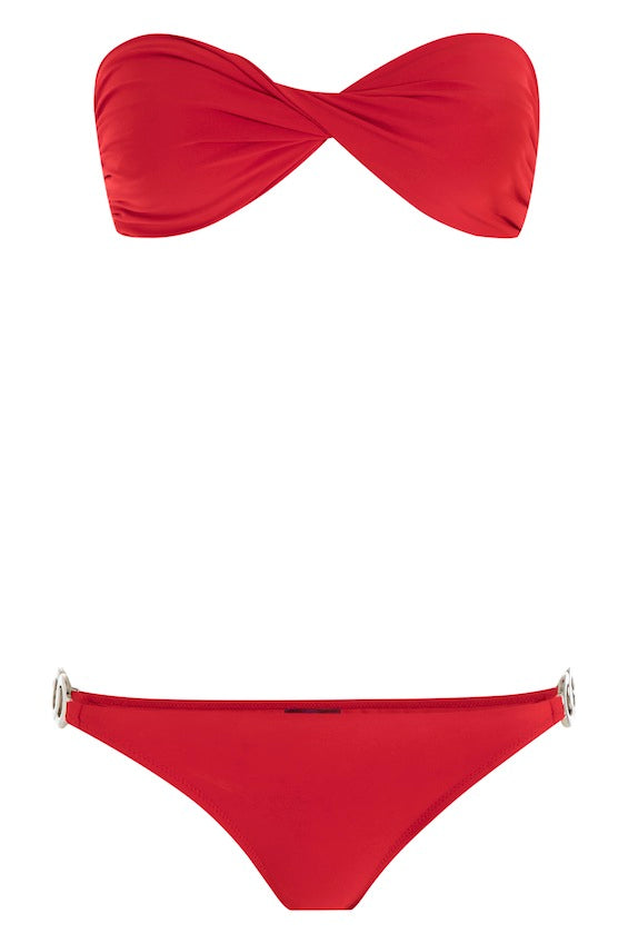 Cavoli Twisted Padded Bandeau Bikini in Red