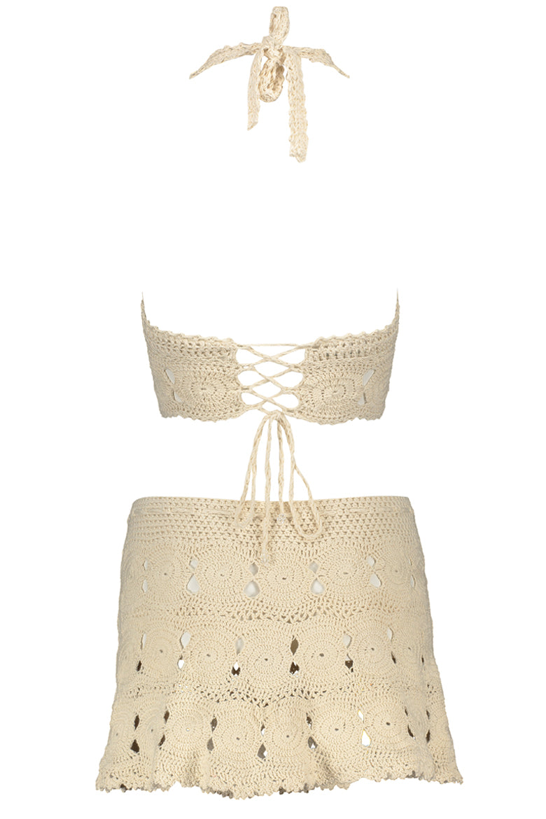 Coketta Beachwear Crochet Mini Skirt in Ivory