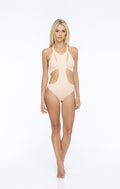 Bourbon Solid Seamless Slash Front One Piece in Buff