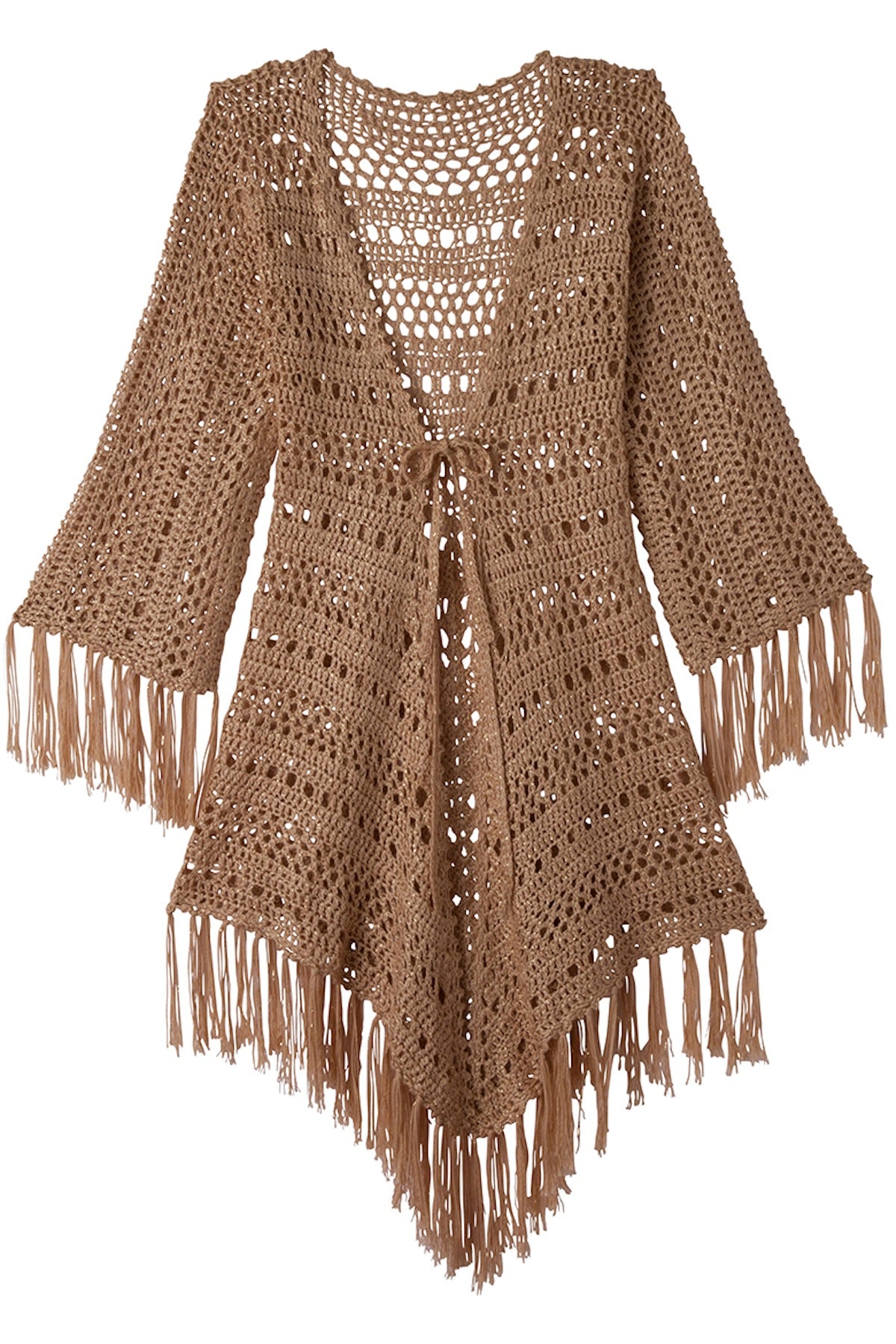 Jacinta Fringe Crochet Kimono in Gold