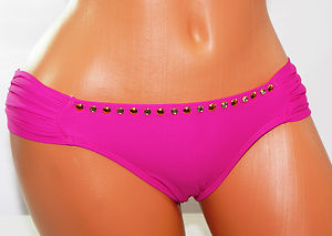 Rabiosa Studded Scrunch Side Bikini Bottom in Fushia