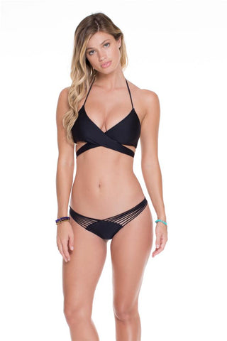 Cosita Buena Reversible Cross Over Halter Bikini Top in Black