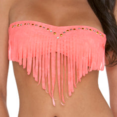 Rabiosa Studs Fringe Bandeau Bikini Top in Fushia