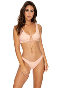 Jagged Bombshell Laced Bralette Bikini Top in Peachin