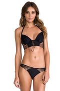 Verano de Rumba Strappy Brazilian Ruched Back Bikini Bottom in Black
