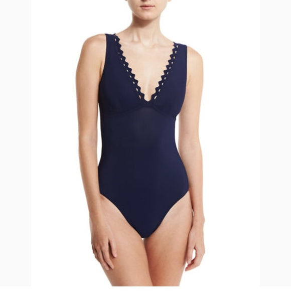 Reina V-Neck One-Piece Swimsuit in Navy