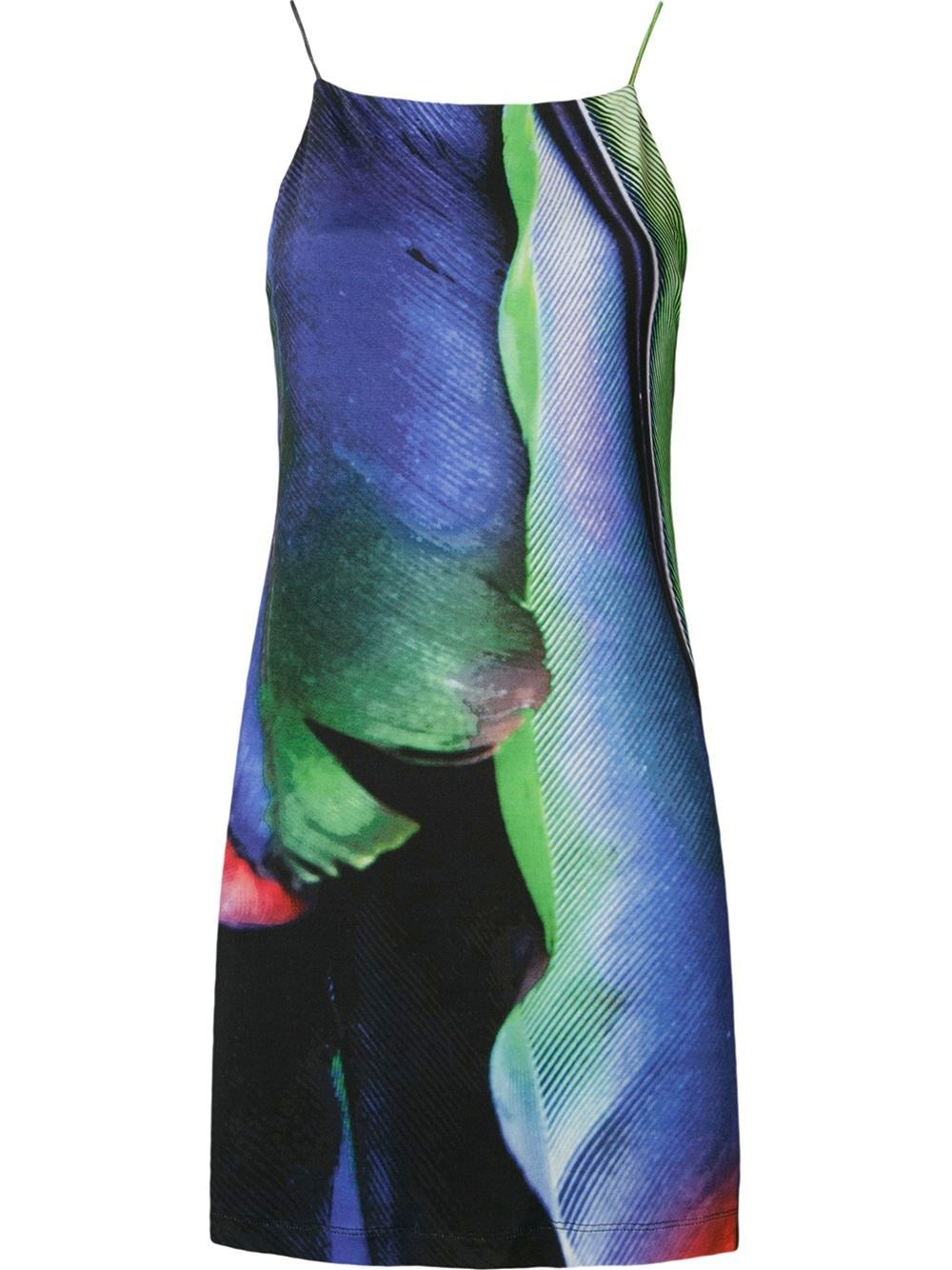 Colored Macro Feather Print Short Dress