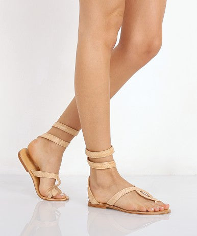 Snake Wrap Sandals in Taupe