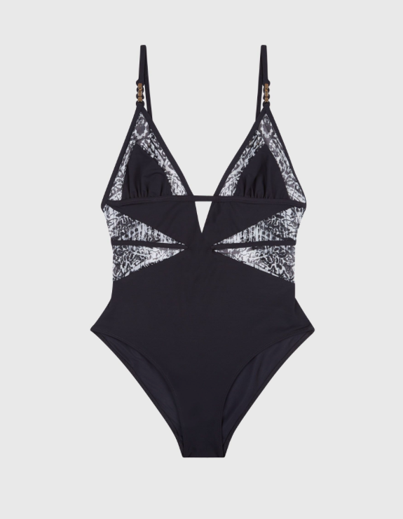 Usara Plunge Mesh One Piece in Black Multi