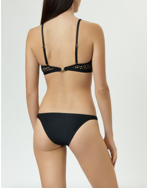 Brissa Laser Cross Back Top in Black/Nude