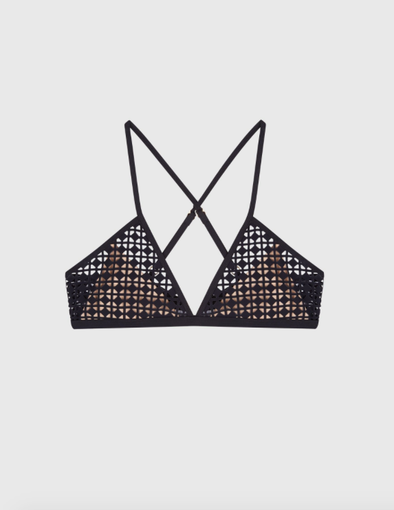 Brissa Laser Cross Back Top in Black/Nude