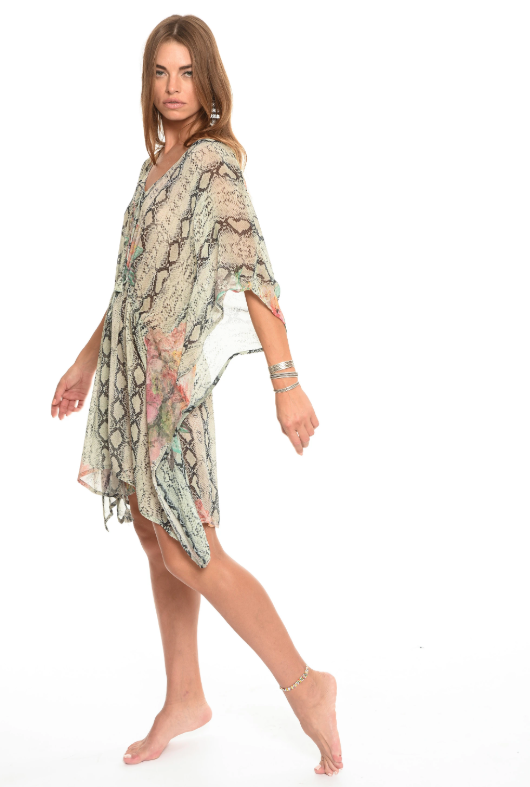 Tahiti Cover-Up with Front Drawstring in Snake