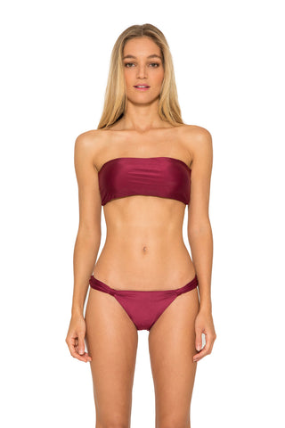 Detailed Macramé Bandeau Bikini Top in Burgundy