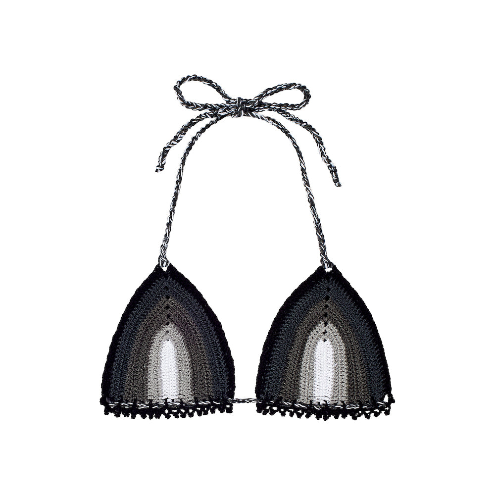 Stardust Crochet Triangle Bikini Top in Black/Grey