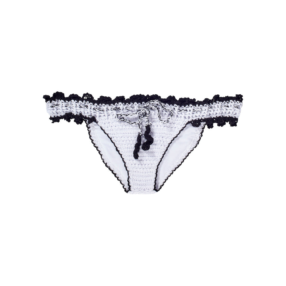 Stardust Crochet Blair Bikini Bottom in White/Black