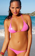 Summer Glow Sequin Triangle Bikini in Hot Pink